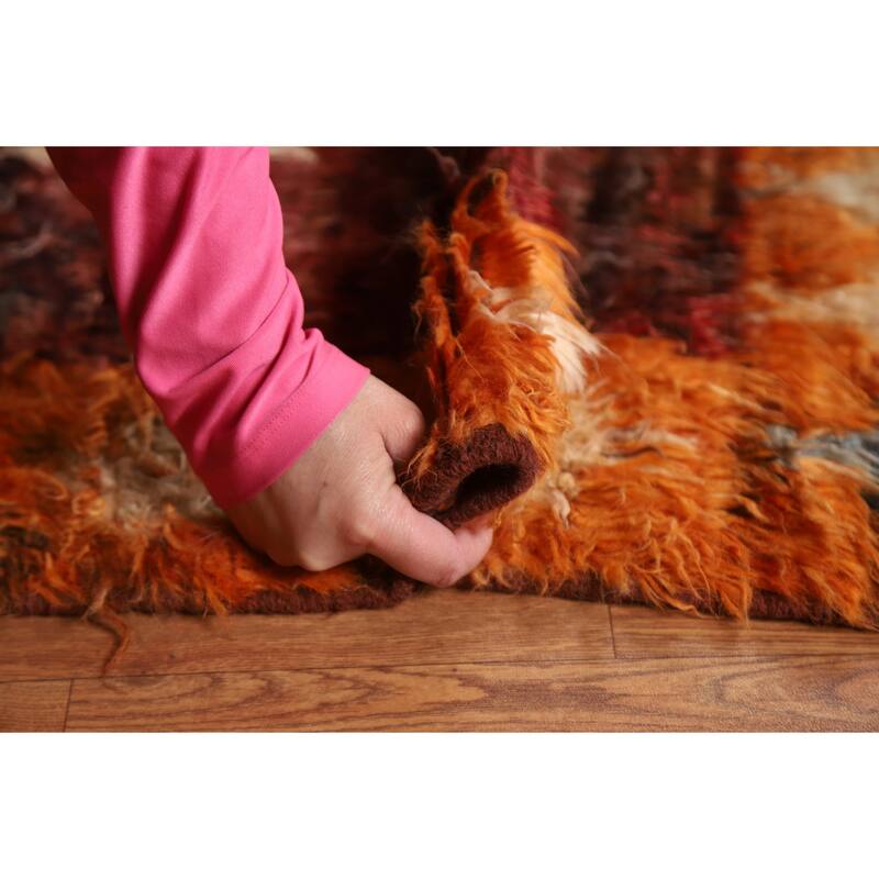 Hand Knotted Oriental 100% Wool Carpet Modern Tribal Red Moroccan Area Rug - 9' 9'' X 6' 8''