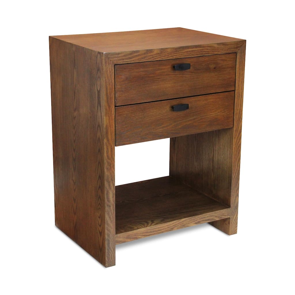 Double Drawer Wooden Night Stand with Open Shelf - 26" - Brown