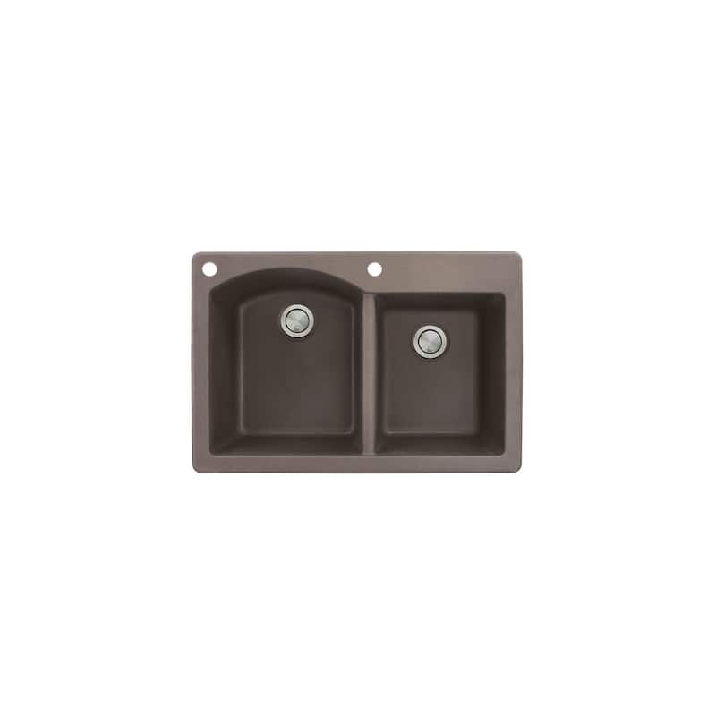 Transolid Aversa 33in x 22in silQ Granite Drop-in Double Bowl Kitchen Sink with 1 B Faucet Hole - 22" x 33" x 9.5"/BA
