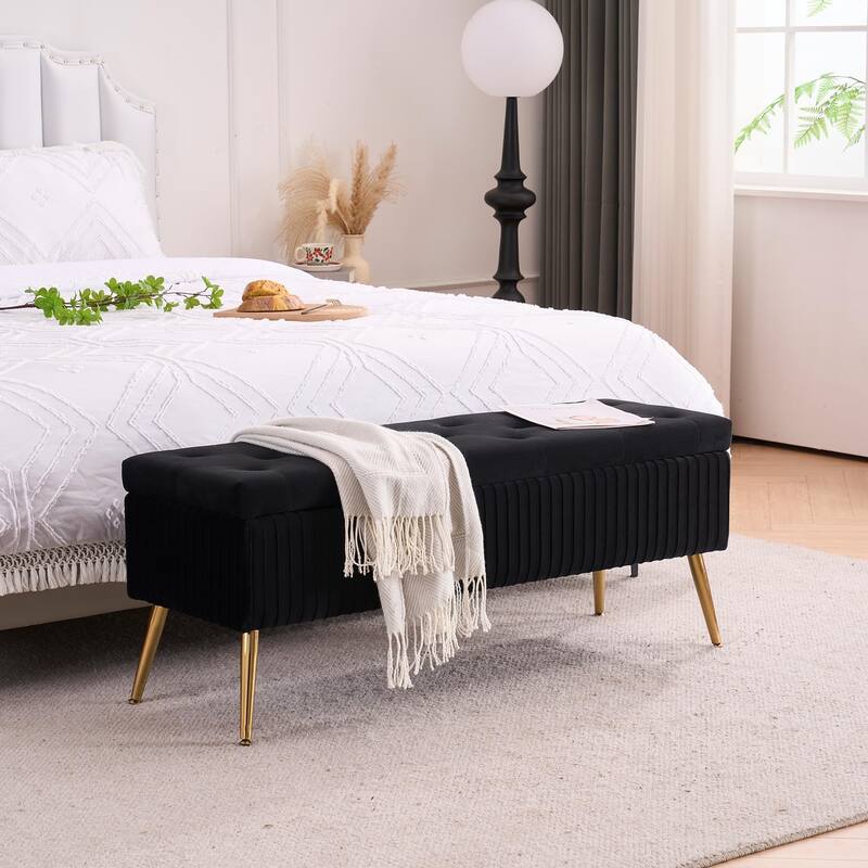 Velvet Storage Bench for Bedroom,End of Bed Bench for King Size Bed, Modern Upholstered Long Ottoman Bench for Entryway