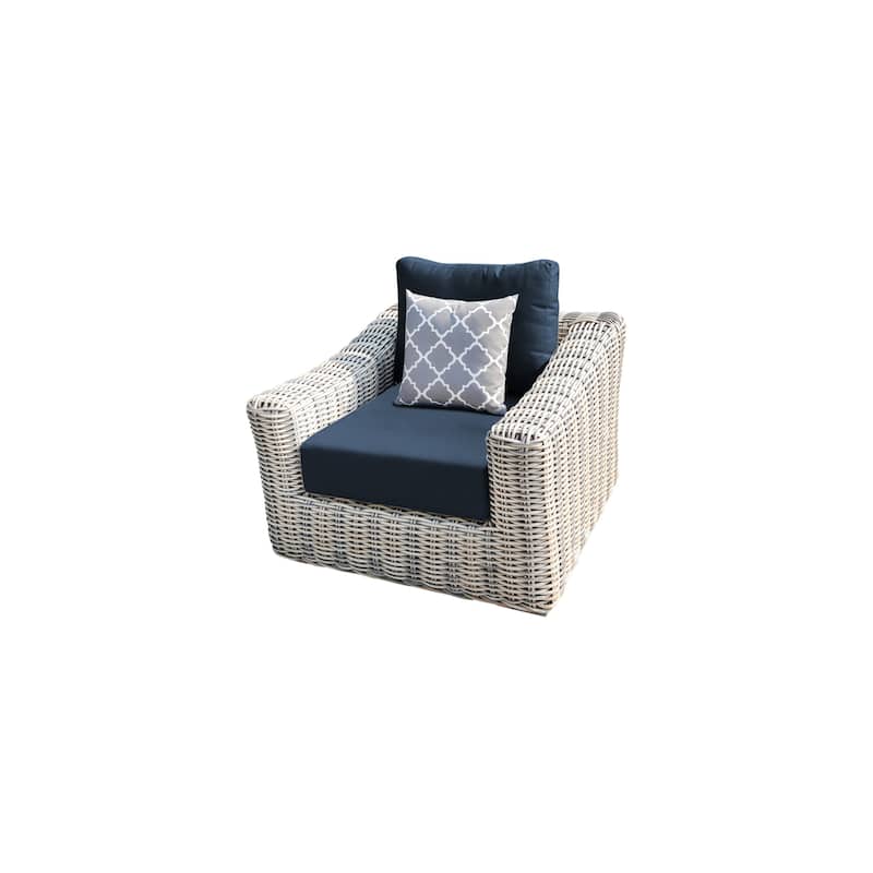 Teva Patio Furniture Hawaii Three-Tone Wicker Gray/Off White/Beige Arm Chair with Cushion - Blue
