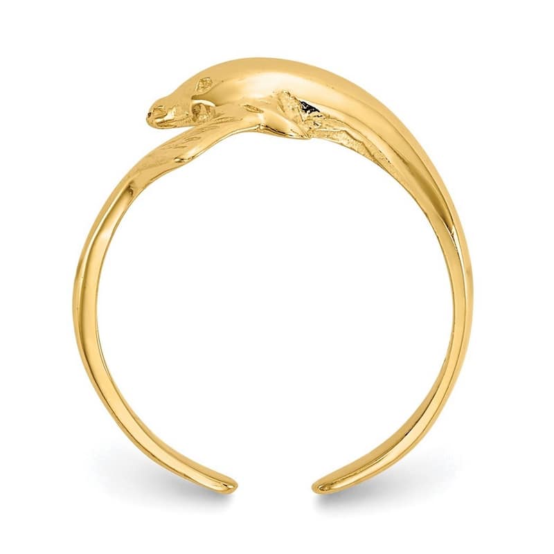 Curata Womens Adjustable Solid 14 karat Yellow Gold Dolphin Toe Ring