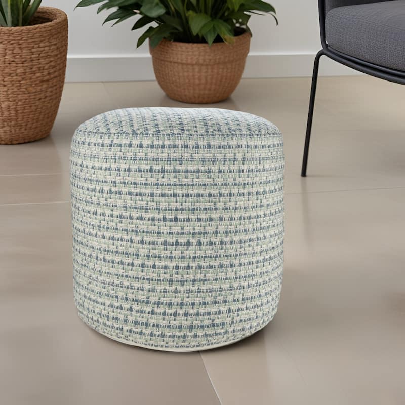 20" Blue Polyester Round Geometric Indoor Outdoor Pouf Ottoman - Blue and Green