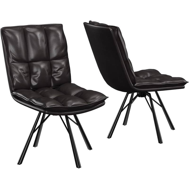 Bestier Office Chairs Set of 2, Dining Chairs with Metal Legs Armless Chair PU Leather Comfortable Upholstered Desk Chairs - N/A