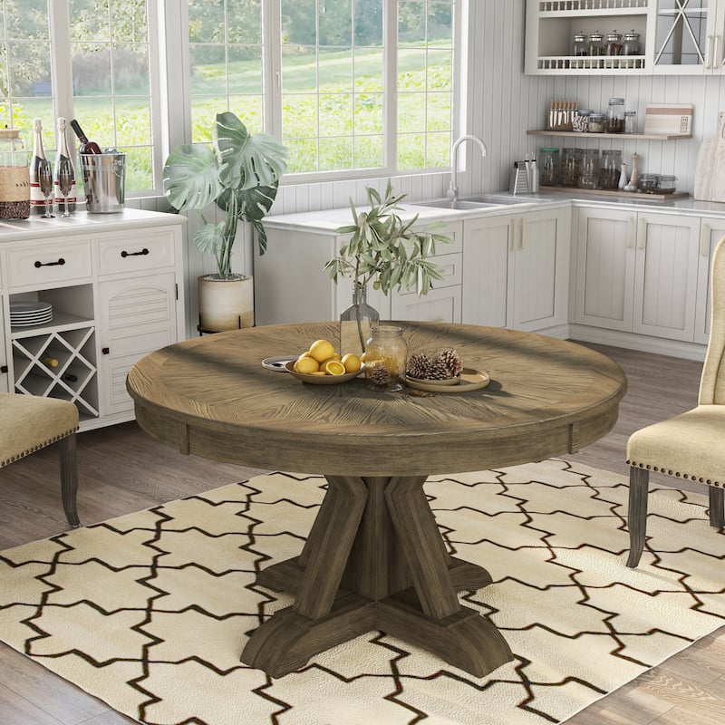 Furniture of America Dice Rustic Oak 54-inch Round Wood Dining Table - Light Oak
