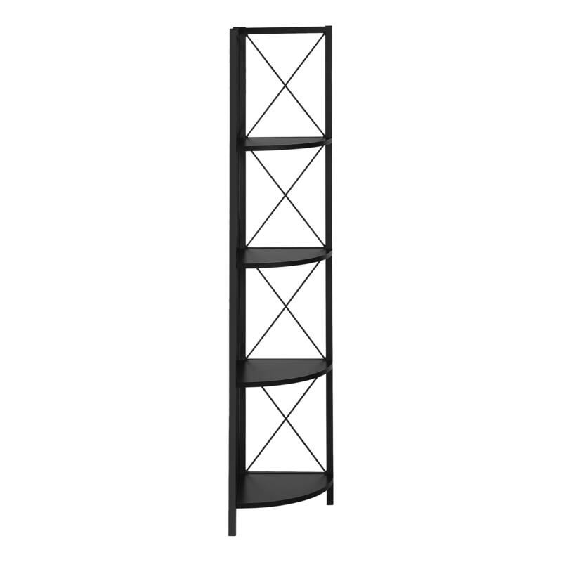 Bookshelf, Bookcase, Etagere, Corner, 4 Tier, 60"h, Office, Bedroom, Laminate, Metal, Contemporary, Modern