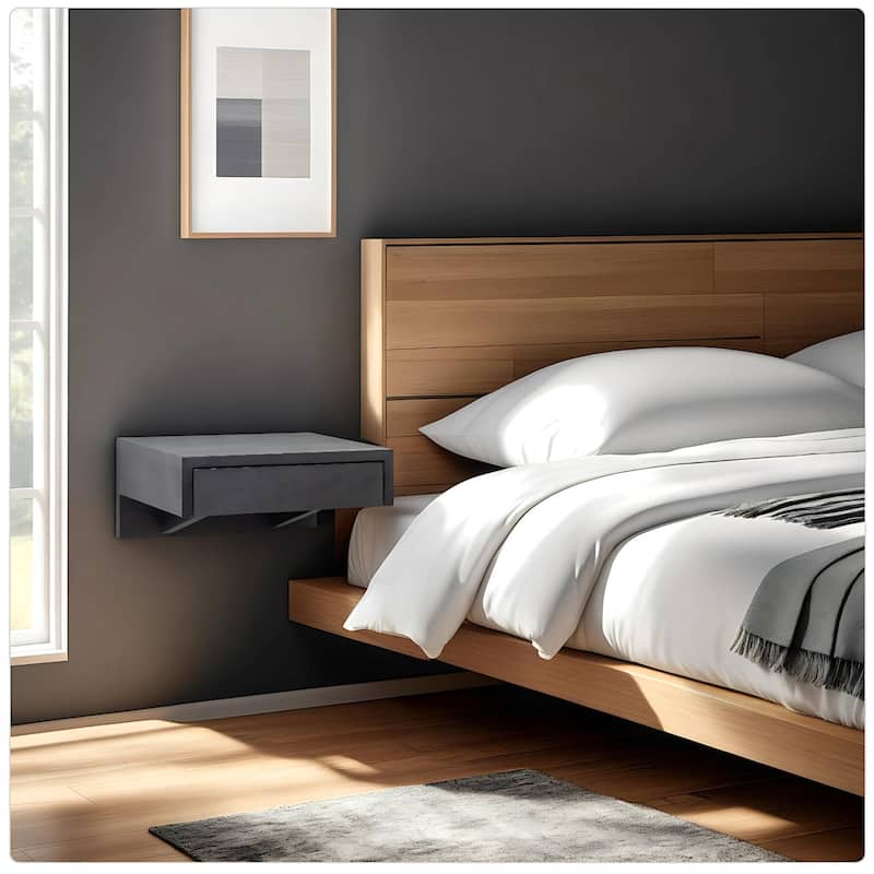 Floating Bedside Table with Drawer Solid Beech Wood for Bedroom - 1-drawer
