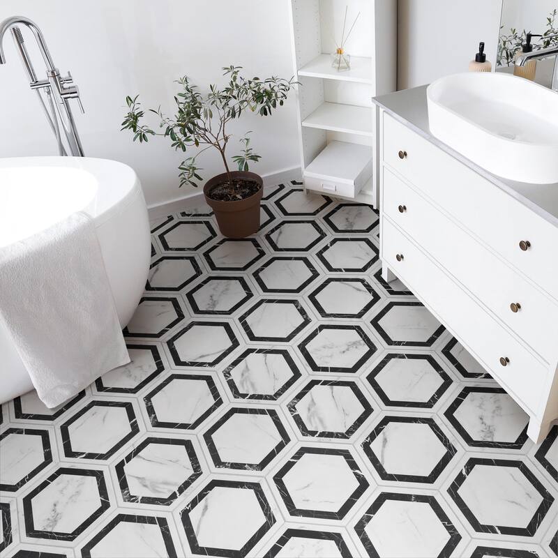 Merola Tile BioTech Hex Venato Deco Dark 11" x 13" Porcelain Floor and Wall Tile