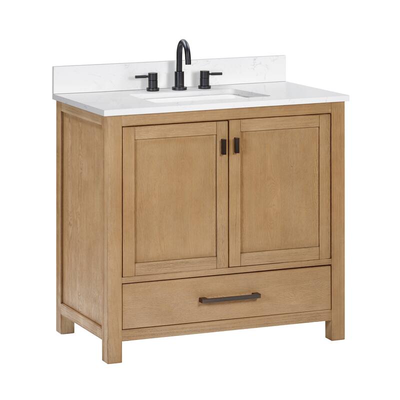Avanity Modero 37 in. Vanity Combo in Matte Black finish and Cala White Engineered Stone Top