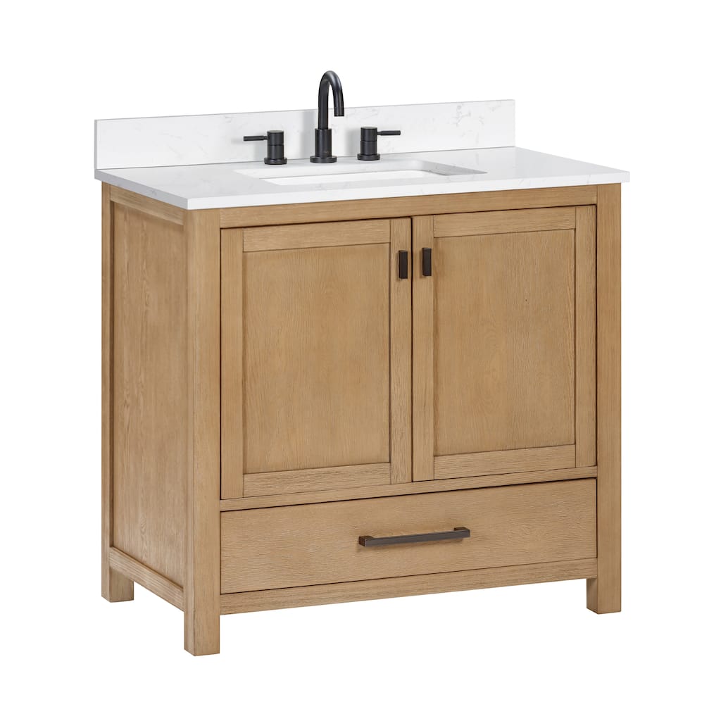 Avanity Modero 37 in. Vanity Combo in Brushed Oak finish and Cala White Engineered Stone Top