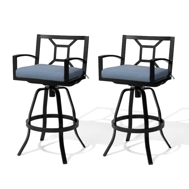 30'' H Outdoor Patio Premium All-Aluminum Swivel Sunbrella Cushion Bar Stool - 2-Piece - SpectrumDenim