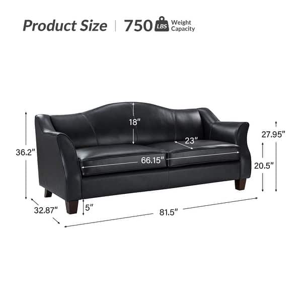 dimension image slide 4 of 5, Sandra 81.5" Classic Genuine Leather Sofa With Solid Wood Legs By HULALA HOME