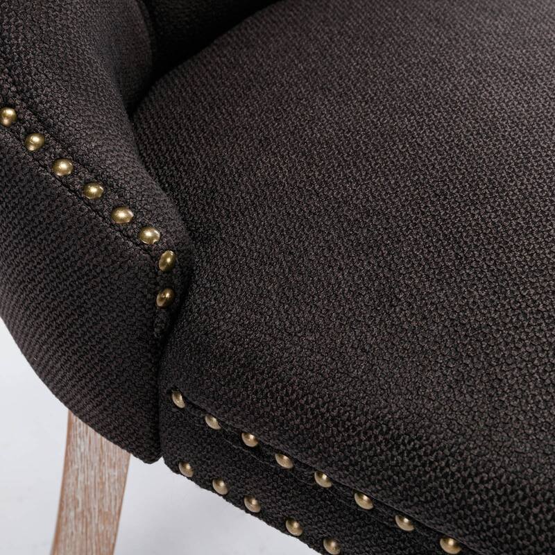 Linen Upholstered Dining Chairs Set of 2, Tufted Kitchen Side Chairs, Dining Room Chair with Solid Wood Legs & Nailhead Trim