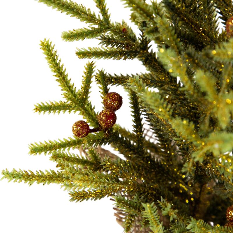 Mini Pine Berries Artificial Christmas Tree In Burlap Base 12" Unlit - 1 Foot
