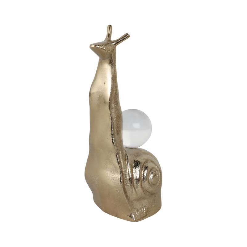 Metal and Glass Snail Figurine with Orb Accent Finish - 10" Gold - 4" x 4" x 10"