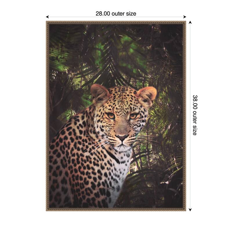 Kate and Laurel Sylvie Moody Leopard In The Rainforest Color Framed Canvas by Simon Te of Tai Prints