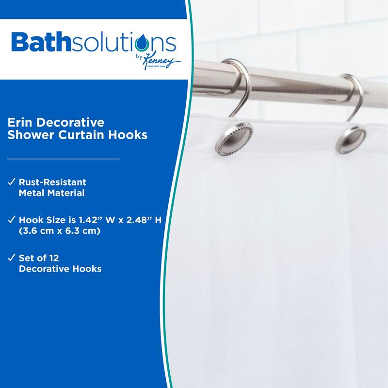 Kenney Erin Decorative Shower Curtain Hooks, Set of 12 - Brushed Nickel