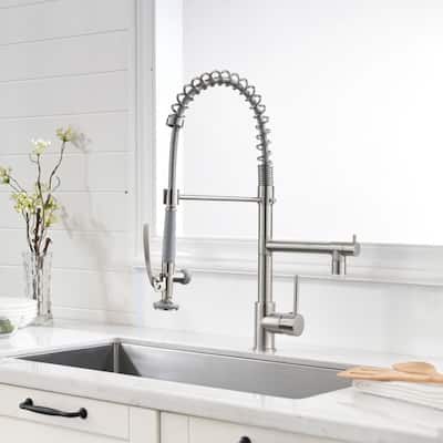 2 Spout Single Handle Kitchen Faucet with LED Light Pull Down Sprayer