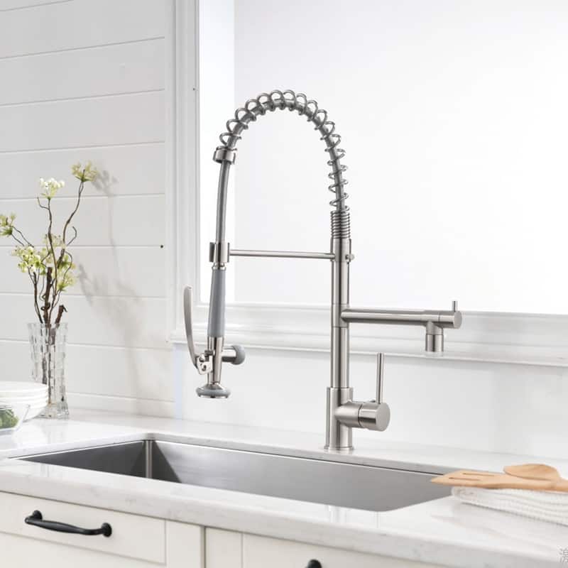 2 Spout Single Handle Kitchen Faucet with LED Light Pull Down Sprayer