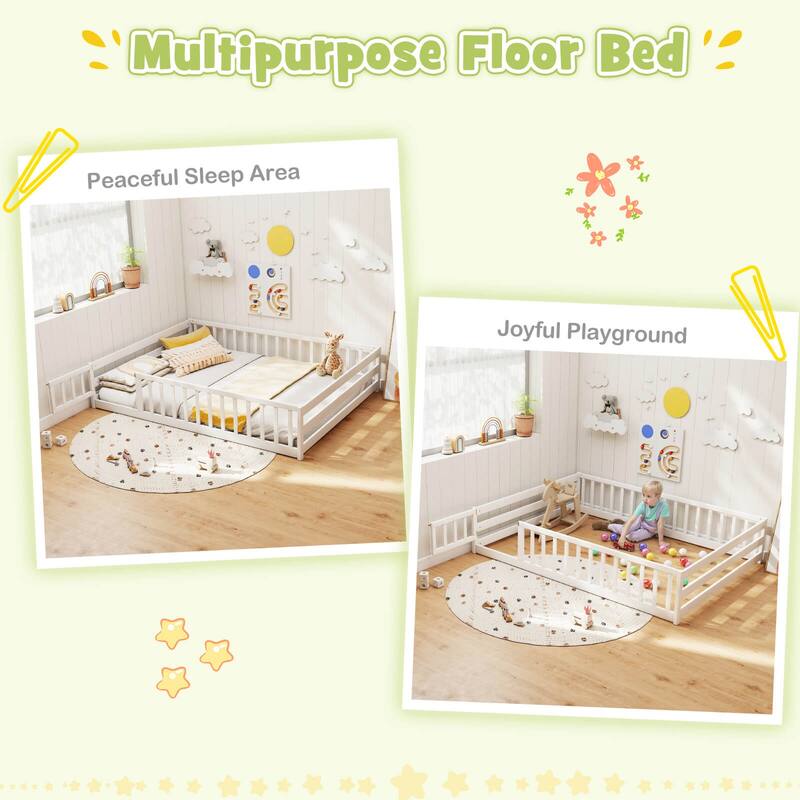 Costway Full Size Floor Bed with Full Length Safety Guardrails & Door