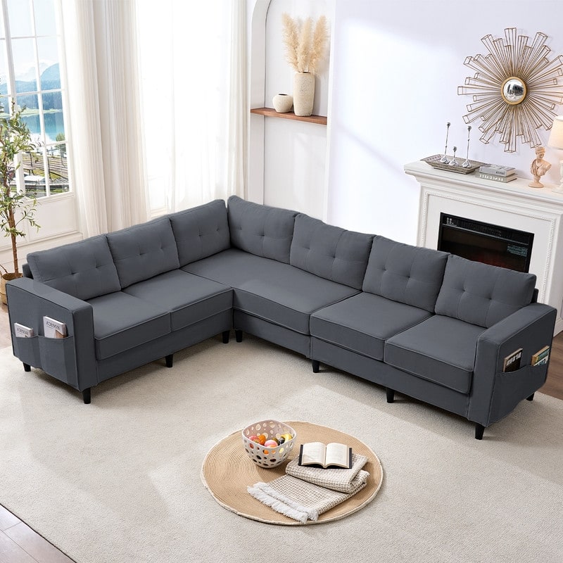 Mixoy 108"Snowflake Velvet Oversized Modular Sectional Sofa,L-Shaped Sectional Sofas with Side Pocket,Large 6 Seater Corner Sofa
