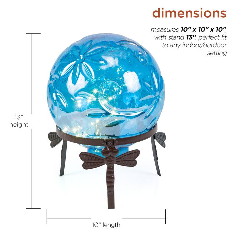 Alpine Corporation 13" Tall Indoor/Outdoor Pearlized Blue Glass LED Gazing Globe with Stand