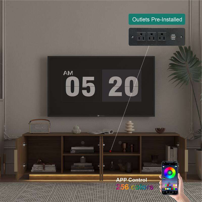 Modern Fluted 68" TV Stand for TVs up to 65" with 16-color LED lights