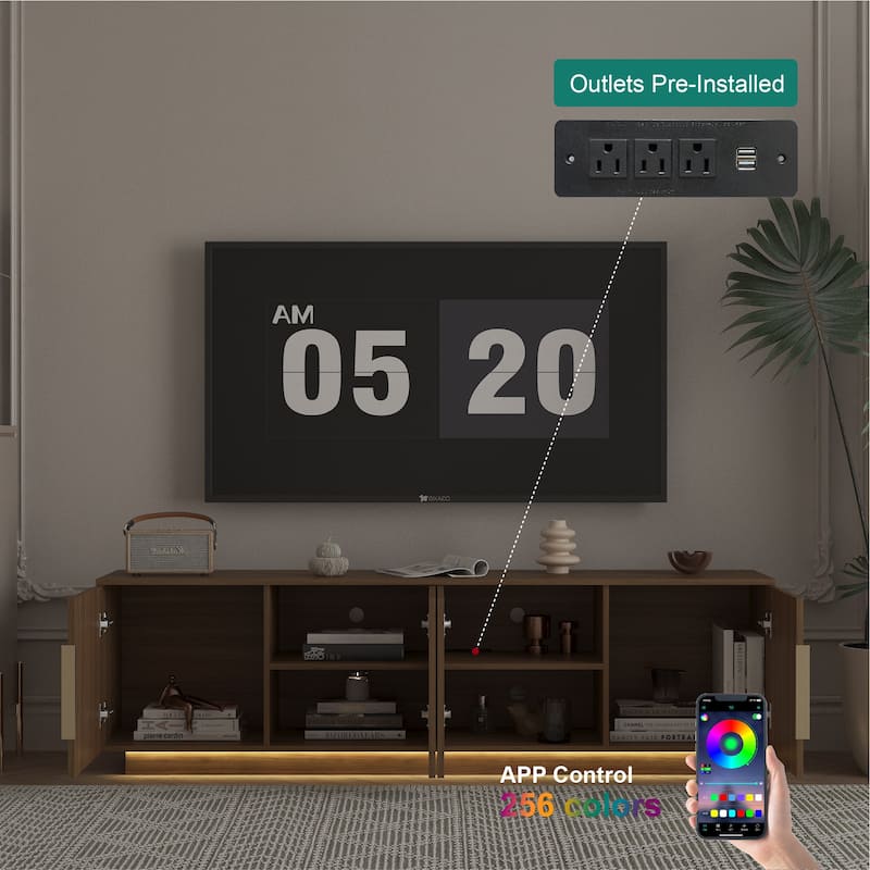 TV Stand with 16 Color LEDs, 68" Modern TV Stand, TV Cabinet Entertainment Center for 55 60 65 Inch TV