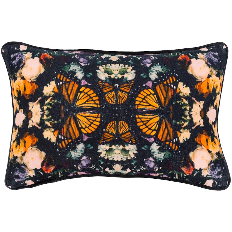 Gracelyn Black Velvet Boho Kaleidoscope Throw Pillow Cover (13" x 19")