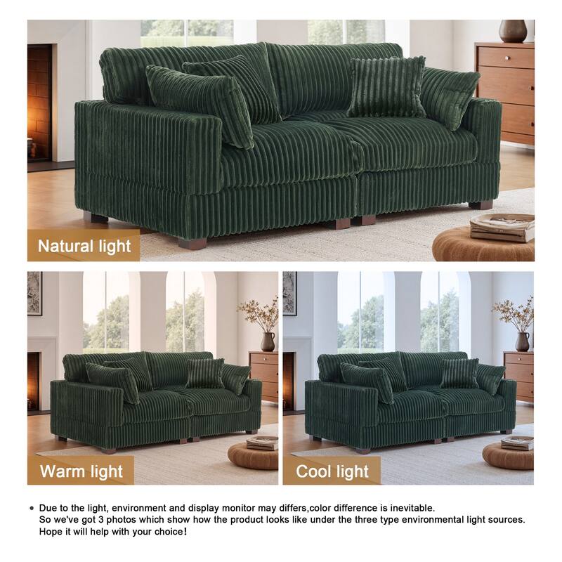 Modern Plush Corduroy Loveseat Sofa Couch with Pillows