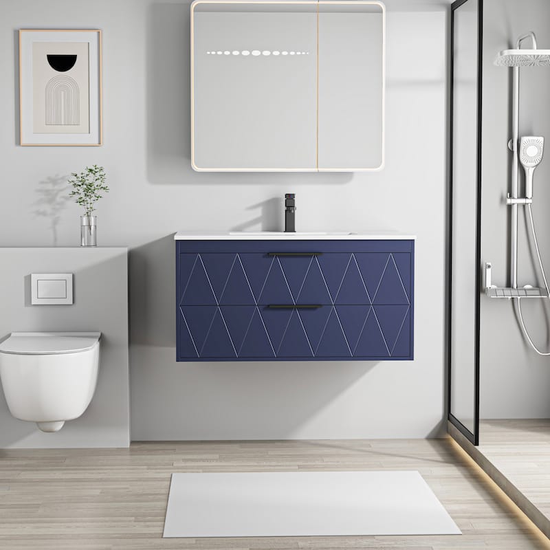 24"/30"/36"/48" Ceramic Vessel Sink Wall Mounted Bathroom Vanity Set