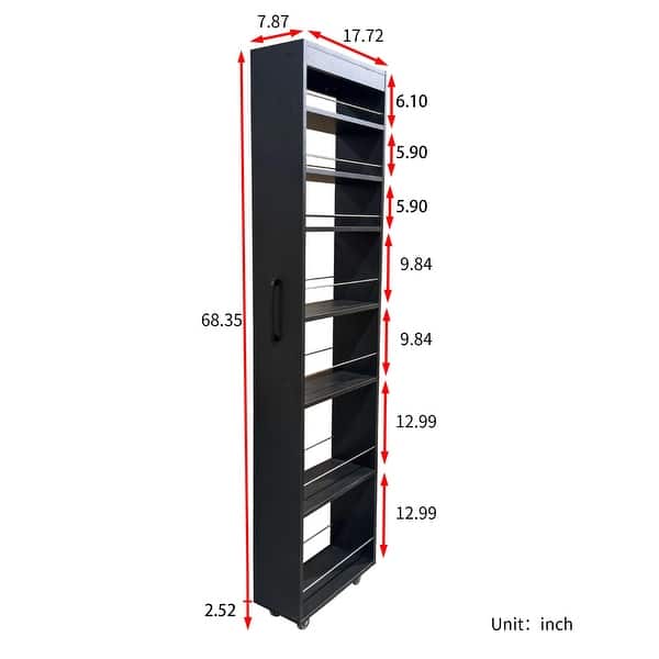 dimension image slide 2 of 3, Roomfitters 7 Tier Pull Out Pantry Cabinet Slim Side Storage Tower Mobile Kitchen Cart Rolling Gap Organizer