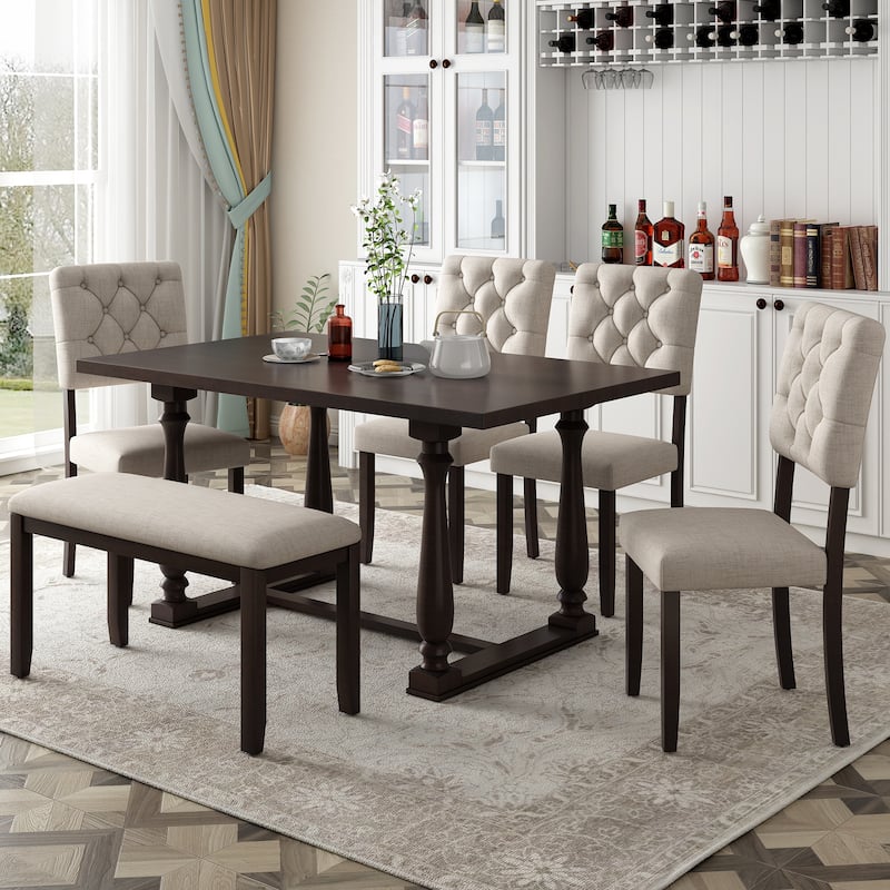 6-Piece Dining Table and Chair Set - Brown