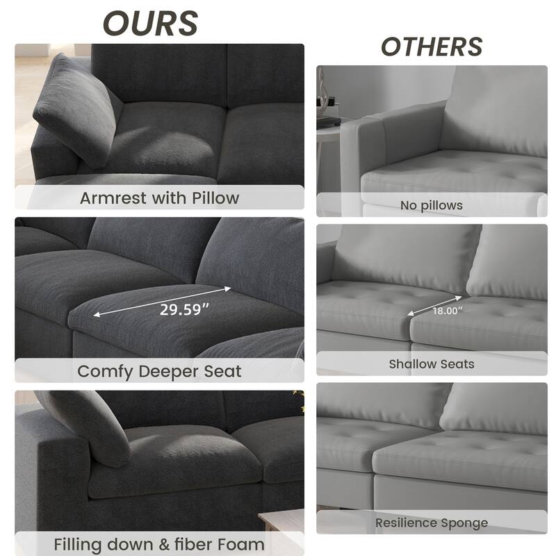 Cloud Couch Modular Sectional Sofa Oversized Down Filled Corner 7 Seater L-Shaped Couch with Ottoman for Living Room Set