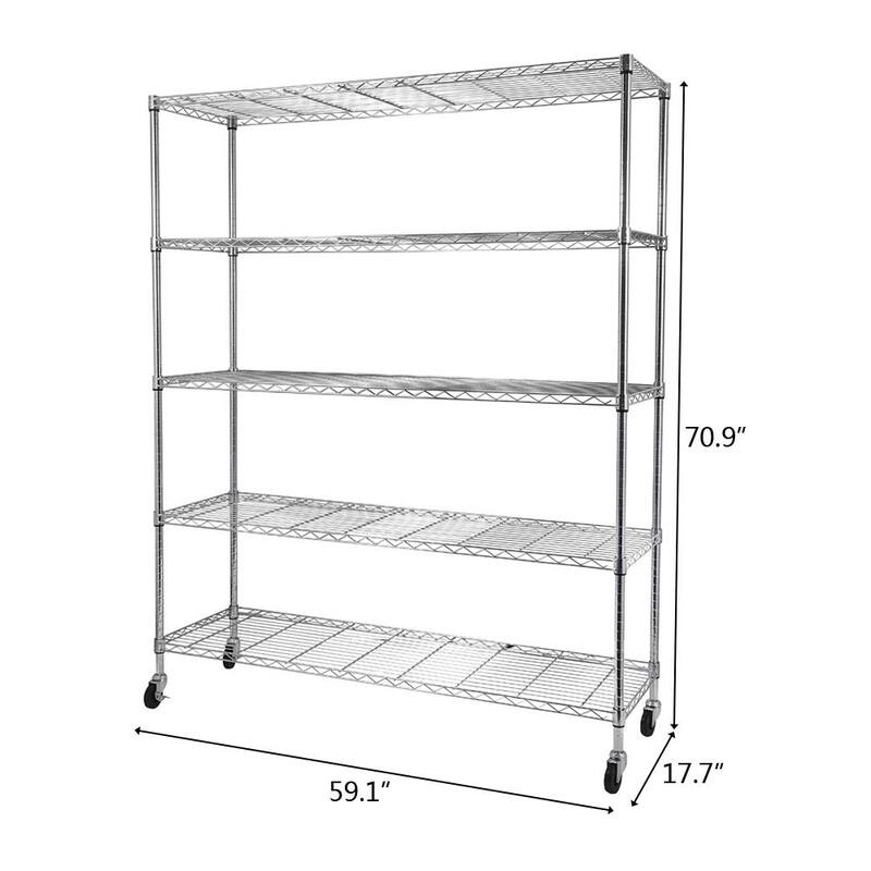 5-Tier Adjustable Metal Storage Rack,Heavy Duty Storage Shelving,Silver