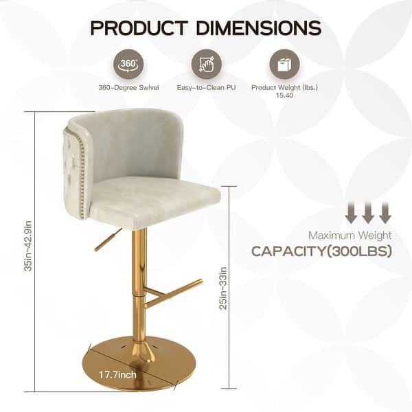 dimension image slide 1 of 4, Swivel Bar Stools Set of 2, Modern PU Bar Stools with Backs - Counter Height