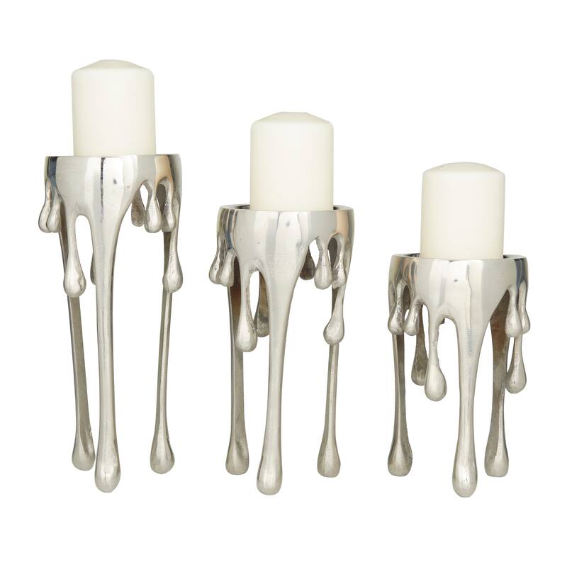 CosmoLiving by Cosmopolitan Silver, Gold or Black Aluminum Abstract Pillar Drip Candle Holder (Set of 3)