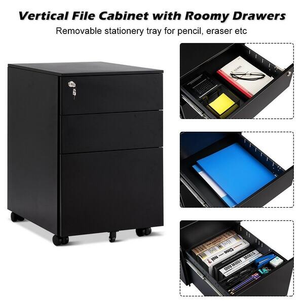 Shop Costway 3 Drawer Filing Cabinet Locking Pedestal Under Desk