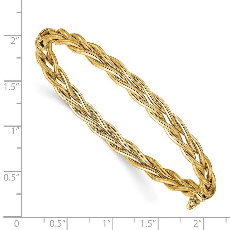 Curata 7.28mm 14k Gold Polished Weaved Hinged Cuff Stackable Bangle Bracelet