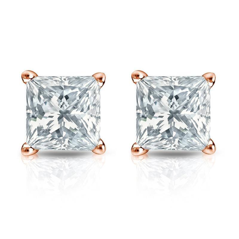 Auriya 14-karat Gold Lab Grown 1.50 carat TDW Princess Diamond Stud Earrings 4-Prong Basket Push-back