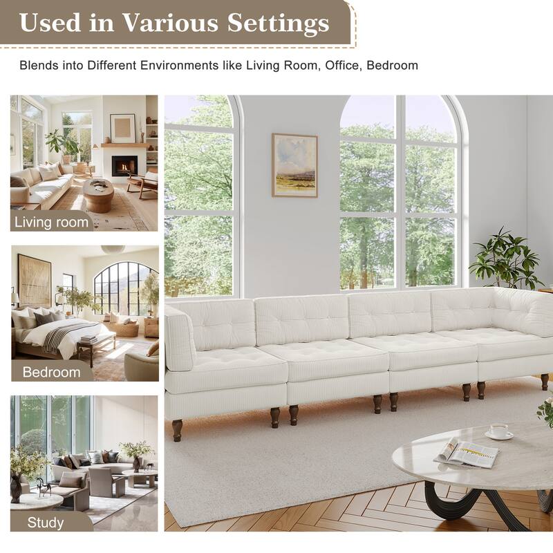 UIXE 4-Piece Corduroy Upholstered Modular Sectional Sofa for Living Room