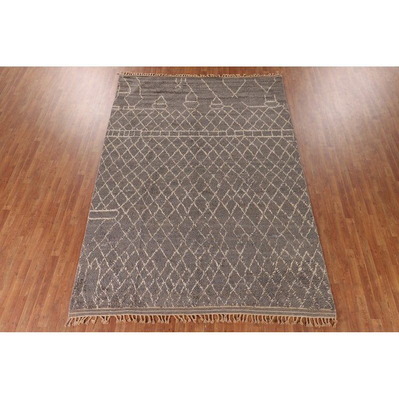 Trellis / Moroccan Area Rug Hand-Knotted Oriental Wool Carpet - 7'9" x 11'0"