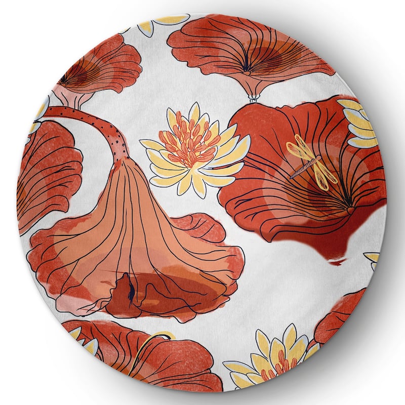 Lotokoi Oriental Chenille Area Rug - Orange - 5' Round