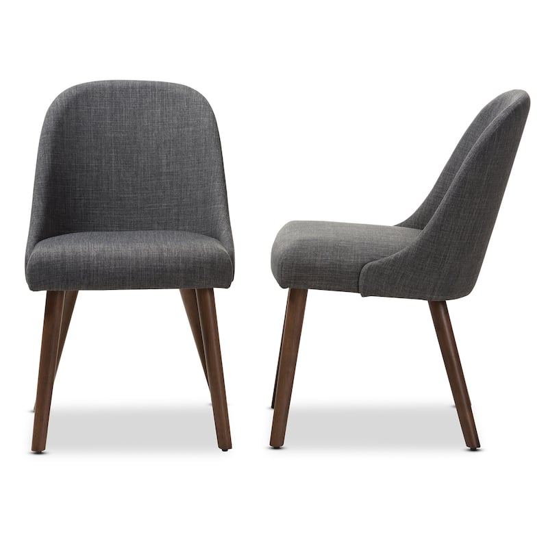 Modern Dining Chairs Set of 2 - Cool Grey Fabric Upholstered Wood Chairs - Contemporary Style