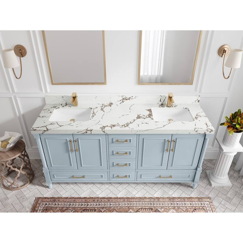 Willow Collections 72 in. W x 22 in. D Reeded Aberdeen Double Bowl Sink Bathroom Vanity with Countertop