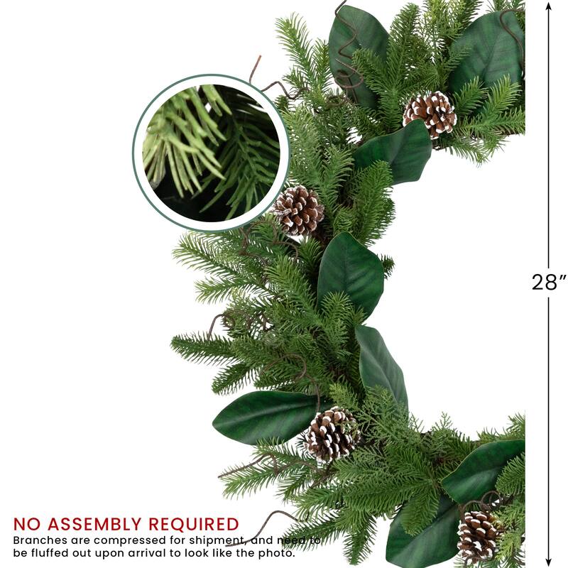 Mixed Foliage and Whitewashed Pinecones Artificial Christmas Wreath - 28" - Unlit