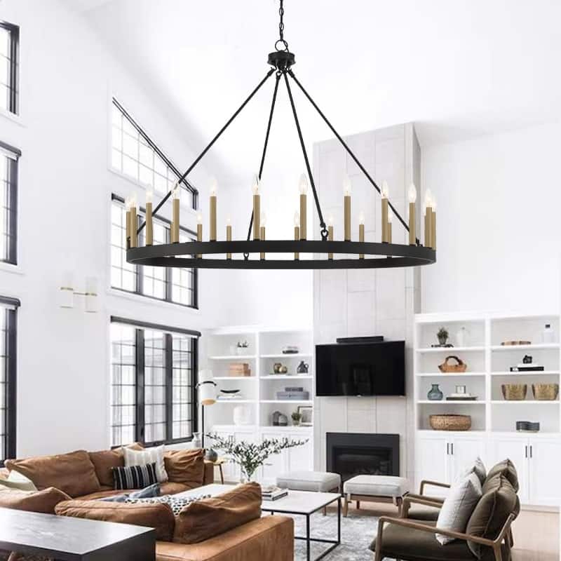 Acroma 24 Light Modern Farmhouse Wagon Wheel Chandelier-UL Certified - N/A