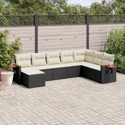 vidaXL Patio Sofa Set with Cushions Outdoor Conversation Furniture Poly Rattan - 21.7 x 21.7 x 14.6 in