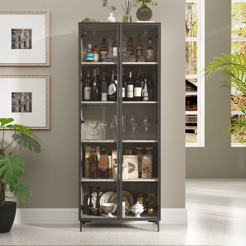 Kitchen Pantry Cabinets 5-Tier Tall Storage Cabinet with Glass Doors