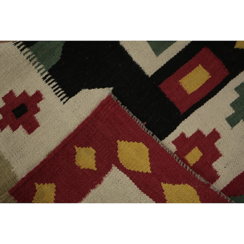 Hand Woven Oriental 100% Wool Carpet Southwestern Tribal Black Kilim Area Rug - 8' 8'' X 5' 8''
